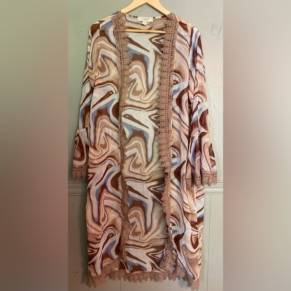 No Comment NY•LA Womens (Juniors) Size Large Marbled Lace Trim Sheer Duster
